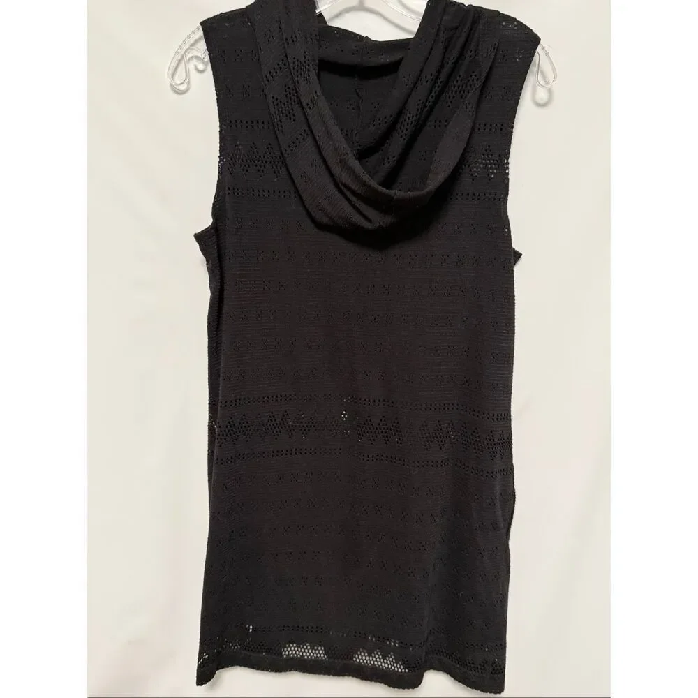 Croft & Barrow black open knit zip front hooded swim cover up size medium